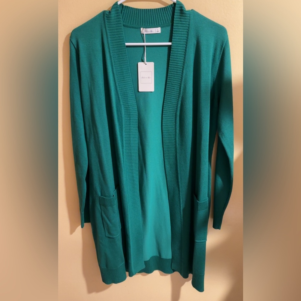 Aqua Open Front Cardigan Sweater